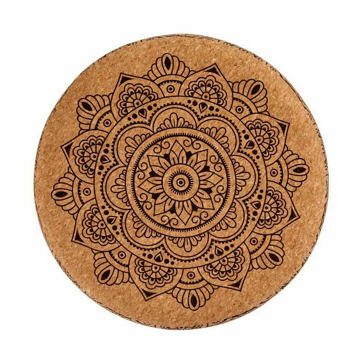 Puff Mandala Marrón Corcho Madera MDF 34 x 39 x 34 cm (2 Unidades)