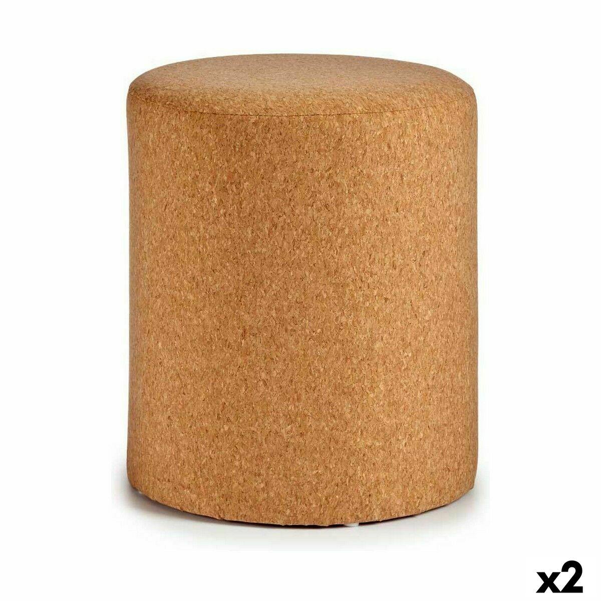 Puff Marrón Corcho Madera MDF 34 x 39 x 34 cm (2 Unidades)