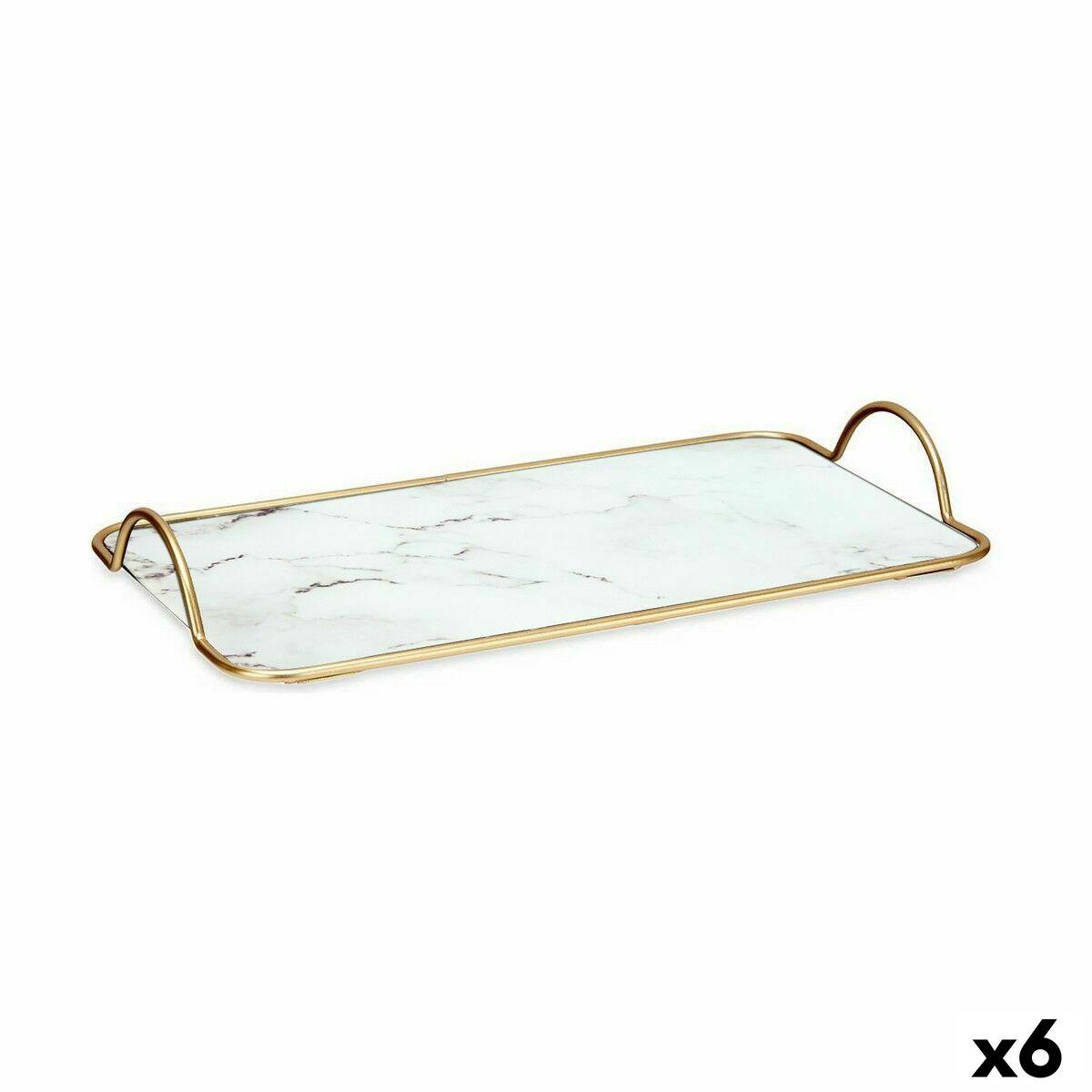 Bandeja Mármol Blanco Dorado Metal Vidrio 35 x 4,5 x 20 cm (6 Unidades)