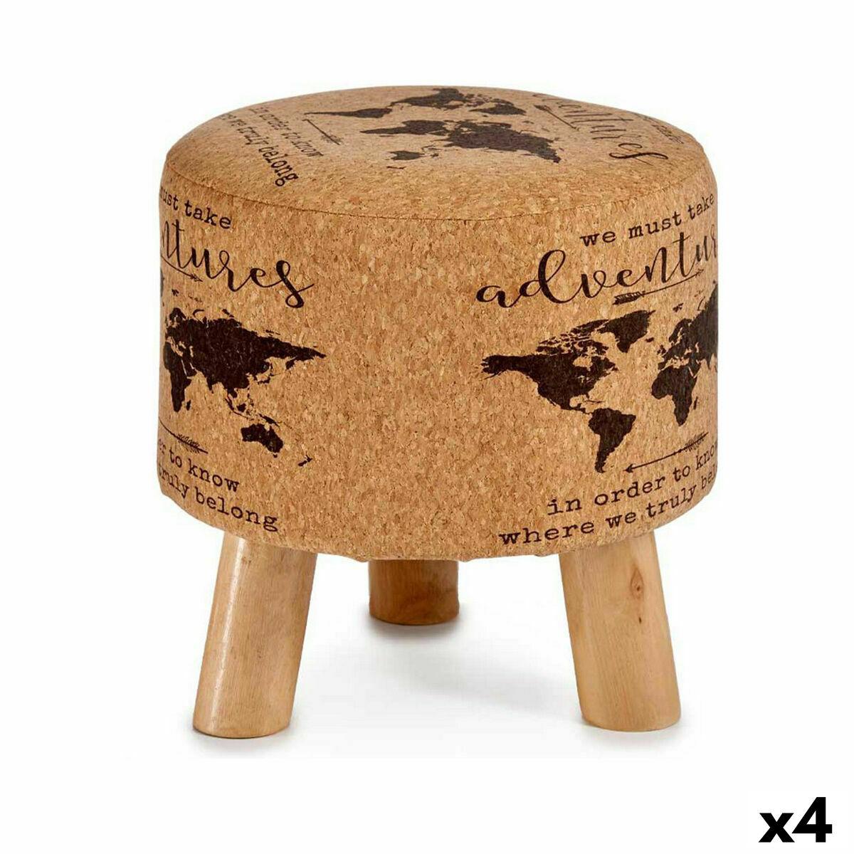 Puff Mapamundi Marrón Corcho Madera MDF 28 x 28 x 28 cm (4 Unidades)
