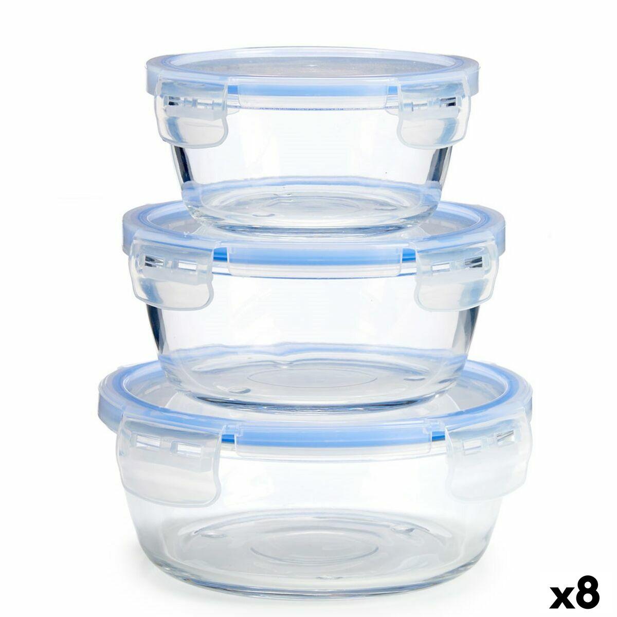 Set de Fiambreras Redonda Azul Transparente Vidrio (8 Unidades)