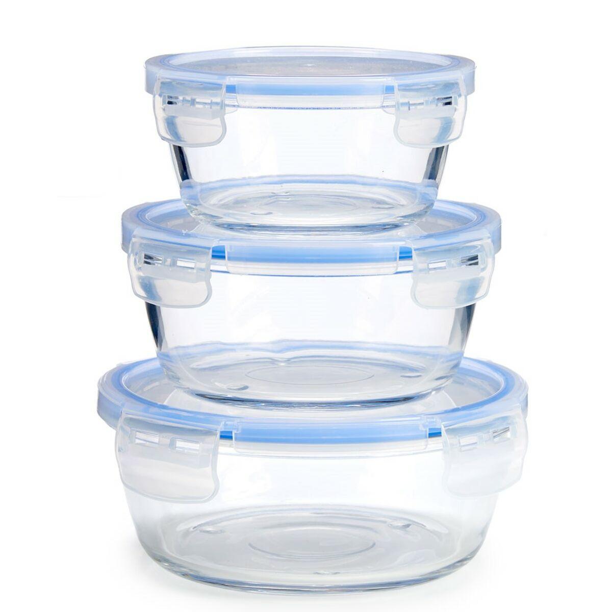 Set de Fiambreras Redonda Azul Transparente Vidrio (8 Unidades)