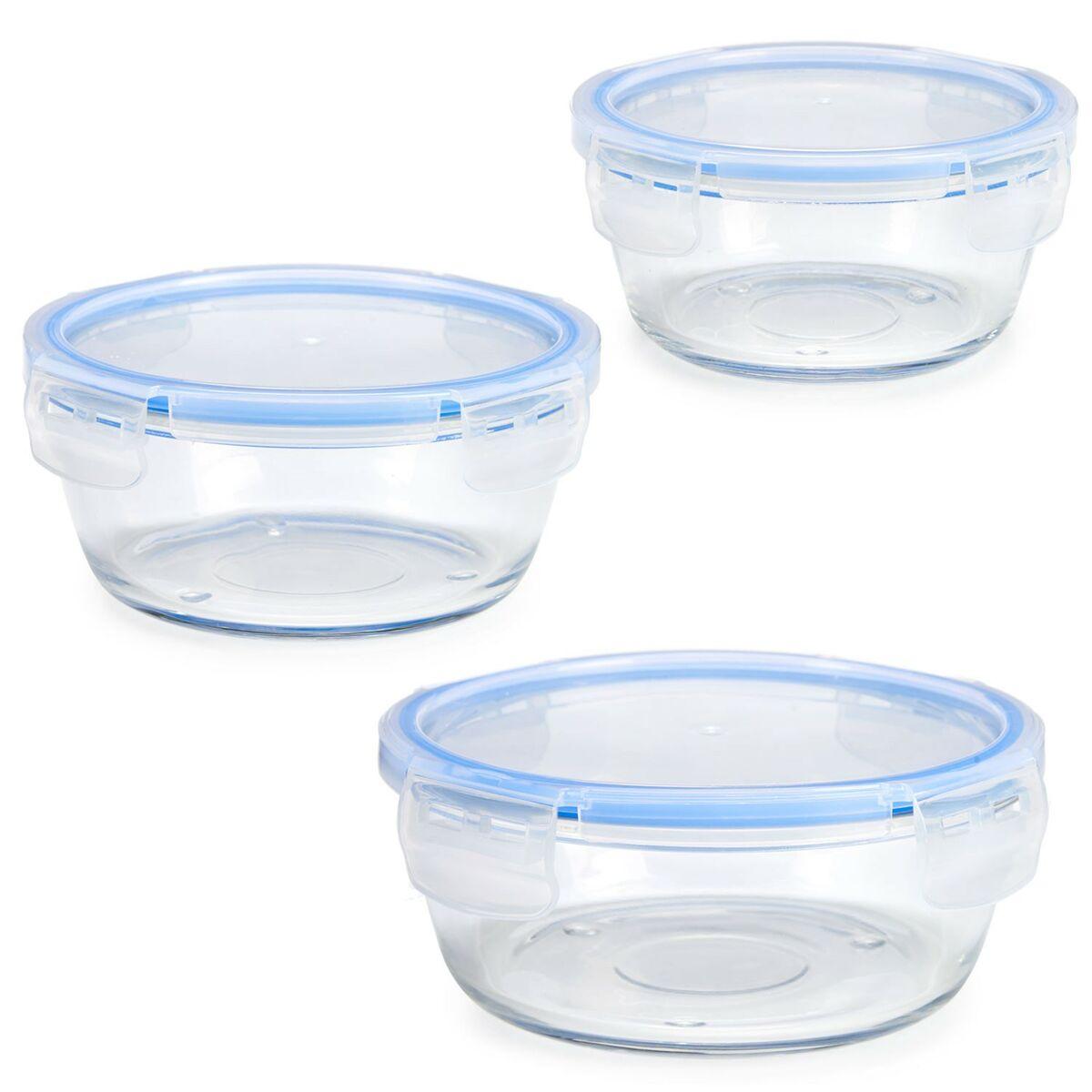 Set de Fiambreras Redonda Azul Transparente Vidrio (8 Unidades)