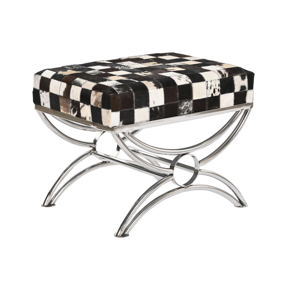 Banqueta DKD Home Decor Marrón Crema Plateado Marrón oscuro Acero 53 x 40 x 43 cm