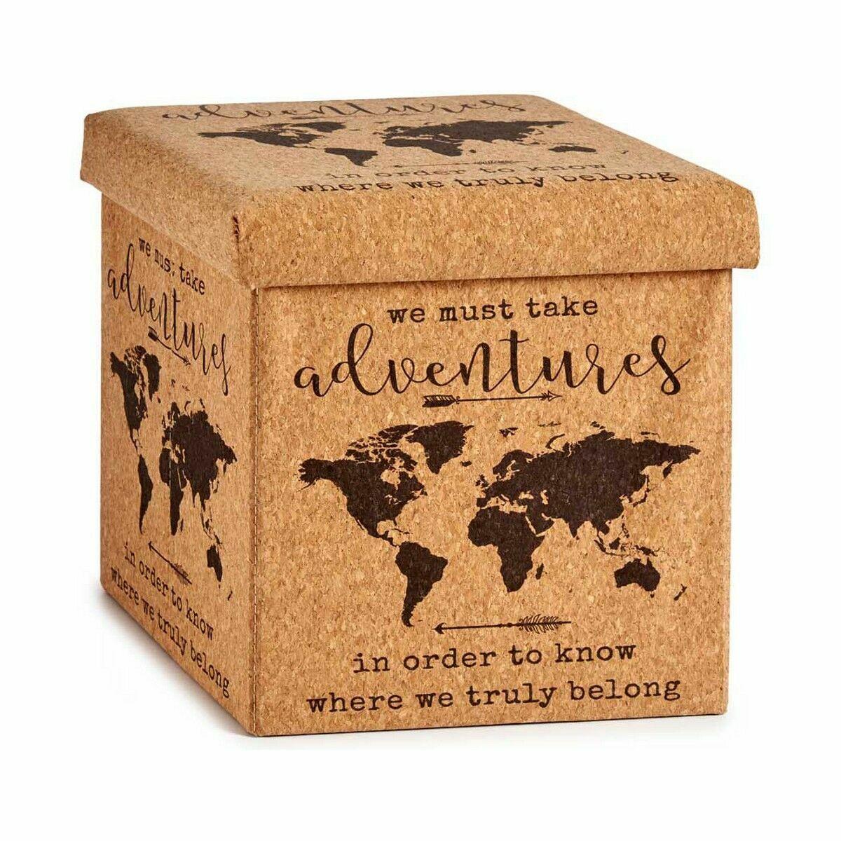 Caja Decorativa Mapamundi Plegable Marrón Corcho Madera MDF 31 x 31 x 31 cm (4 Unidades)
