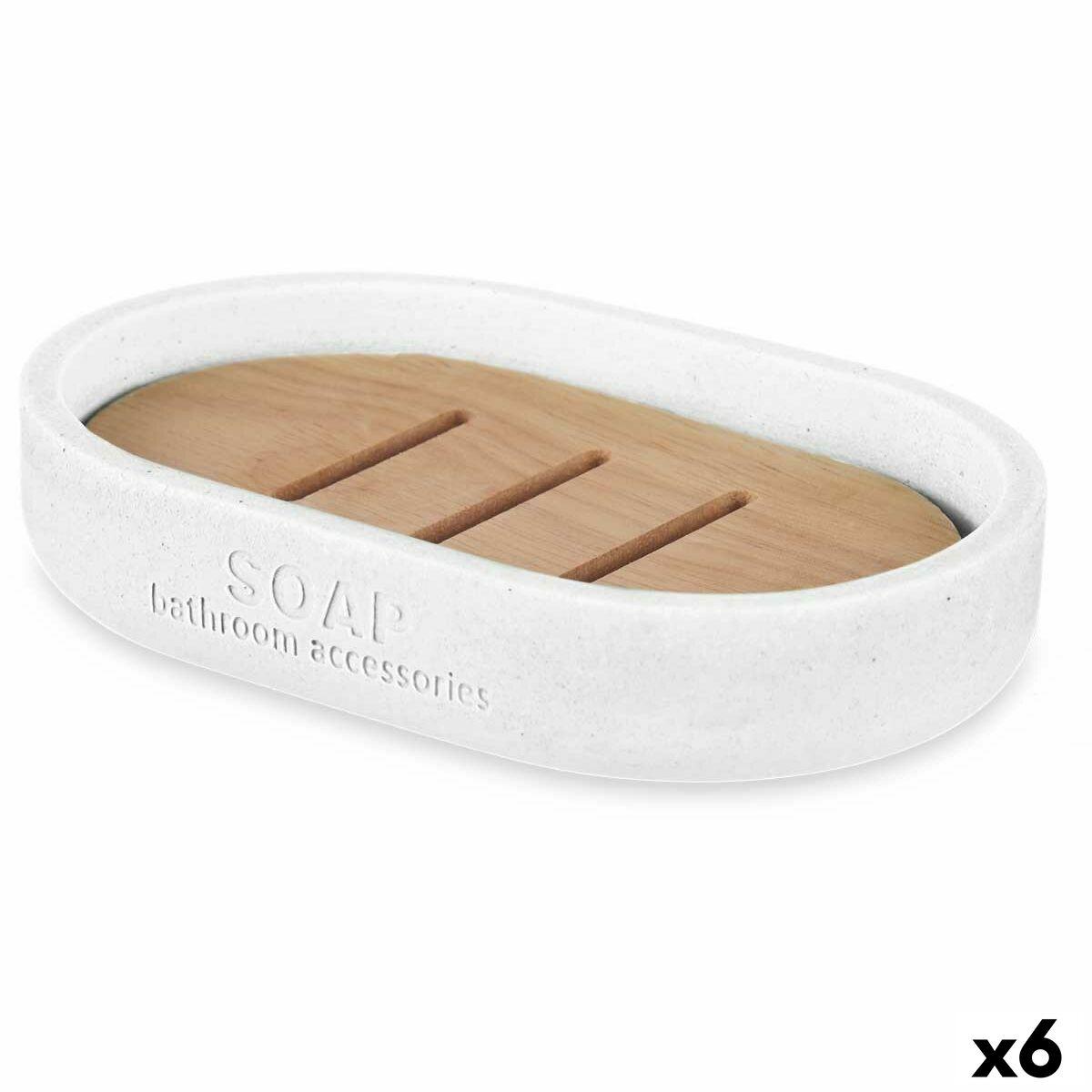 Jabonera Blanco Resina Bambú 12,5 x 2,5 x 8,5 cm (6 Unidades)