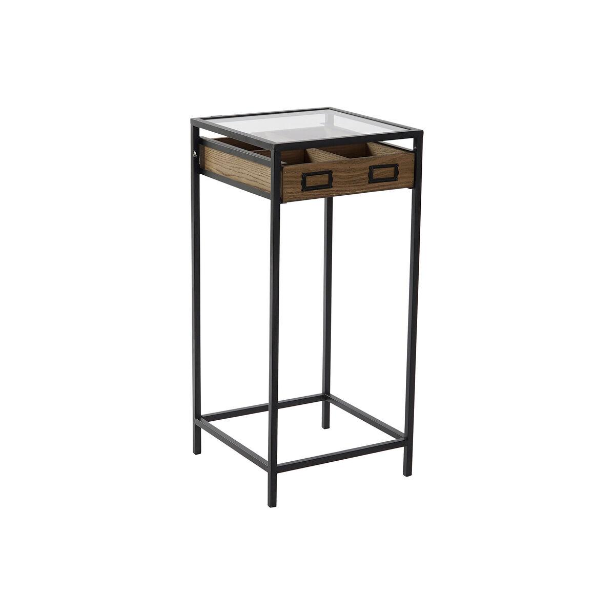 Mesa auxiliar DKD Home Decor Marrón Negro Metal Cristal Madera MDF 30 x 30 x 65 cm