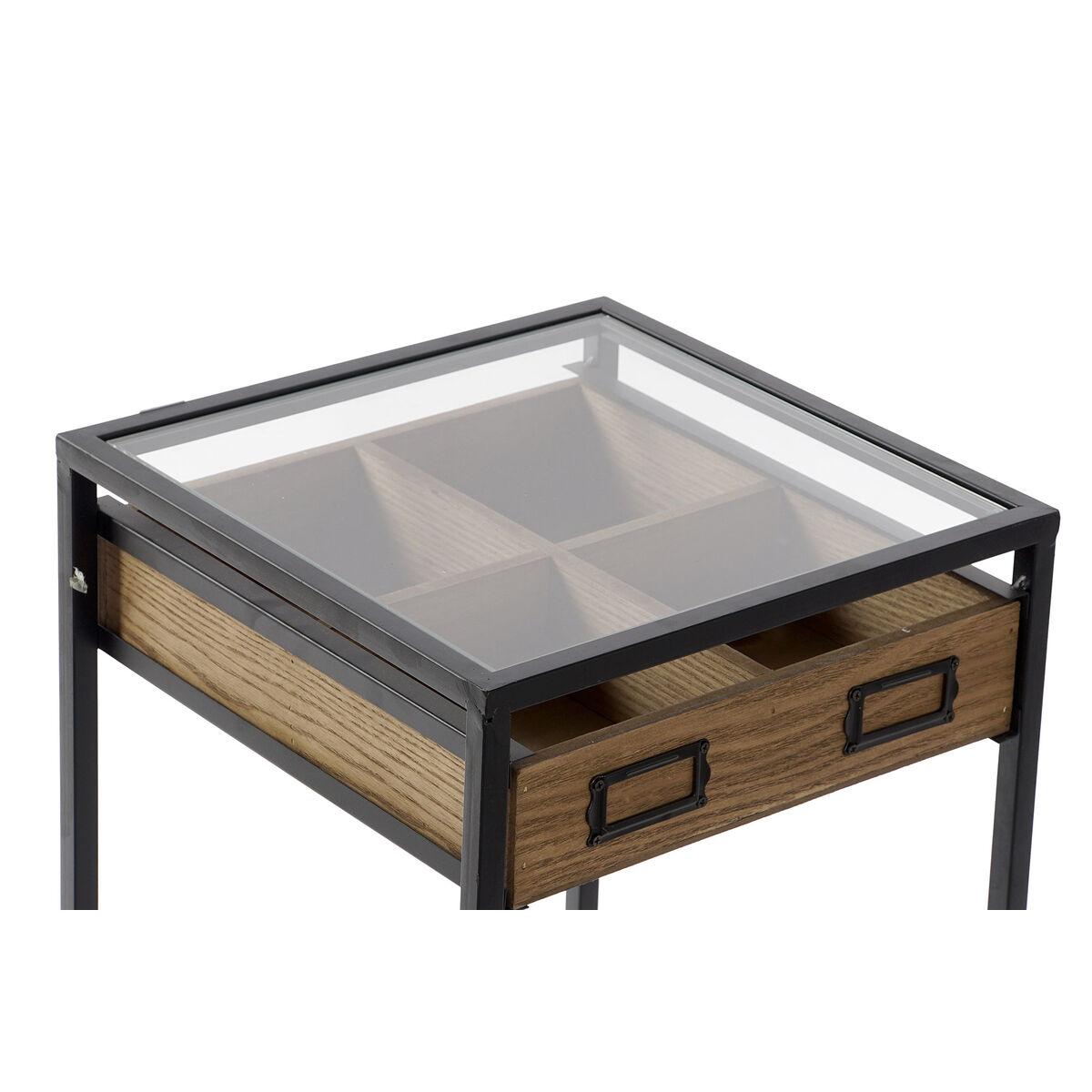 Mesa auxiliar DKD Home Decor Marrón Negro Metal Cristal Madera MDF 30 x 30 x 65 cm