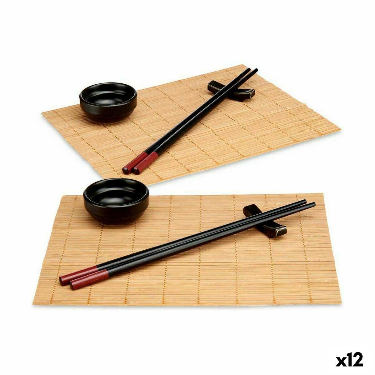 Set de Sushi Negro Bambú Gres (12 Unidades)