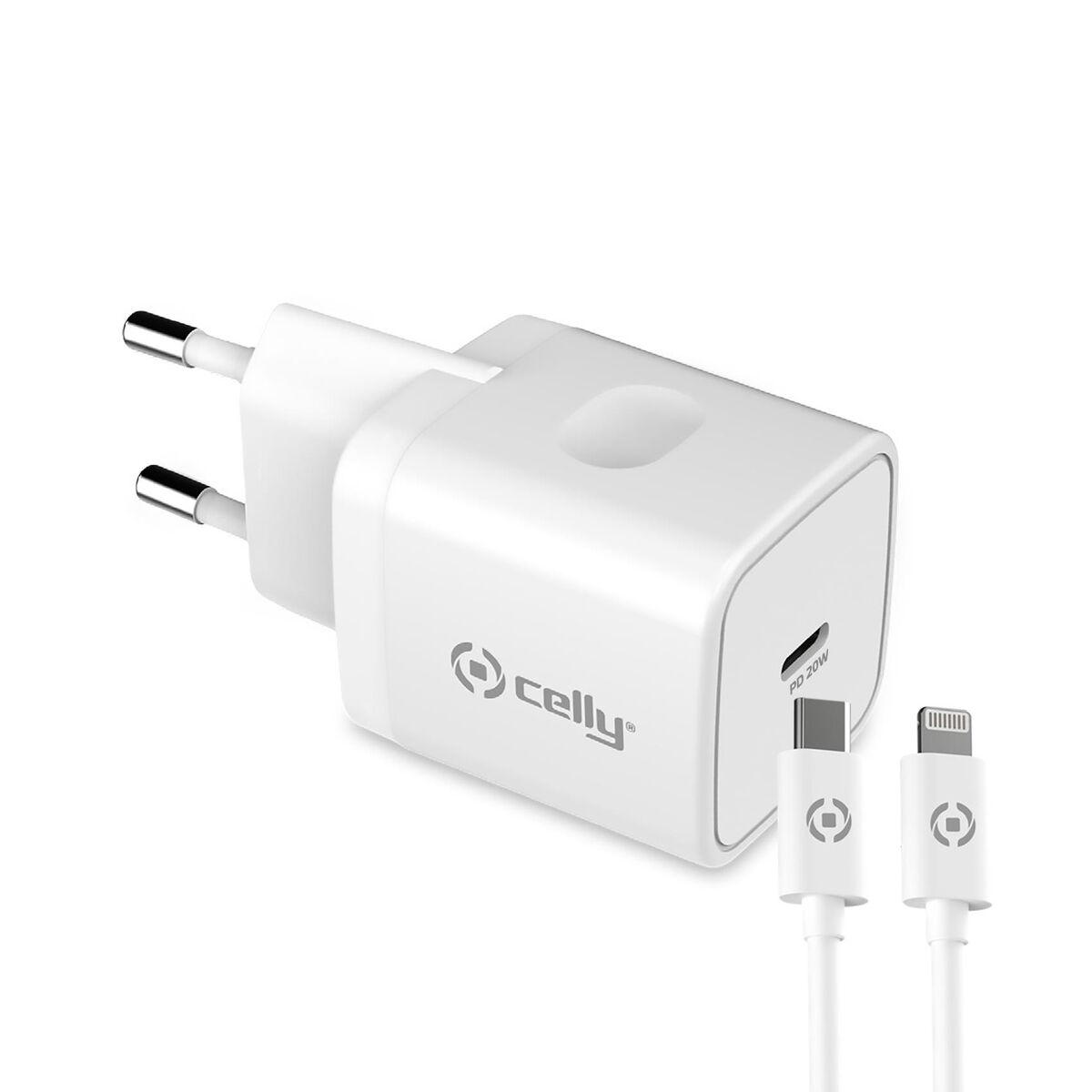 Cargador de Pared + Cable USB C Celly iPhone Blanco 20 W