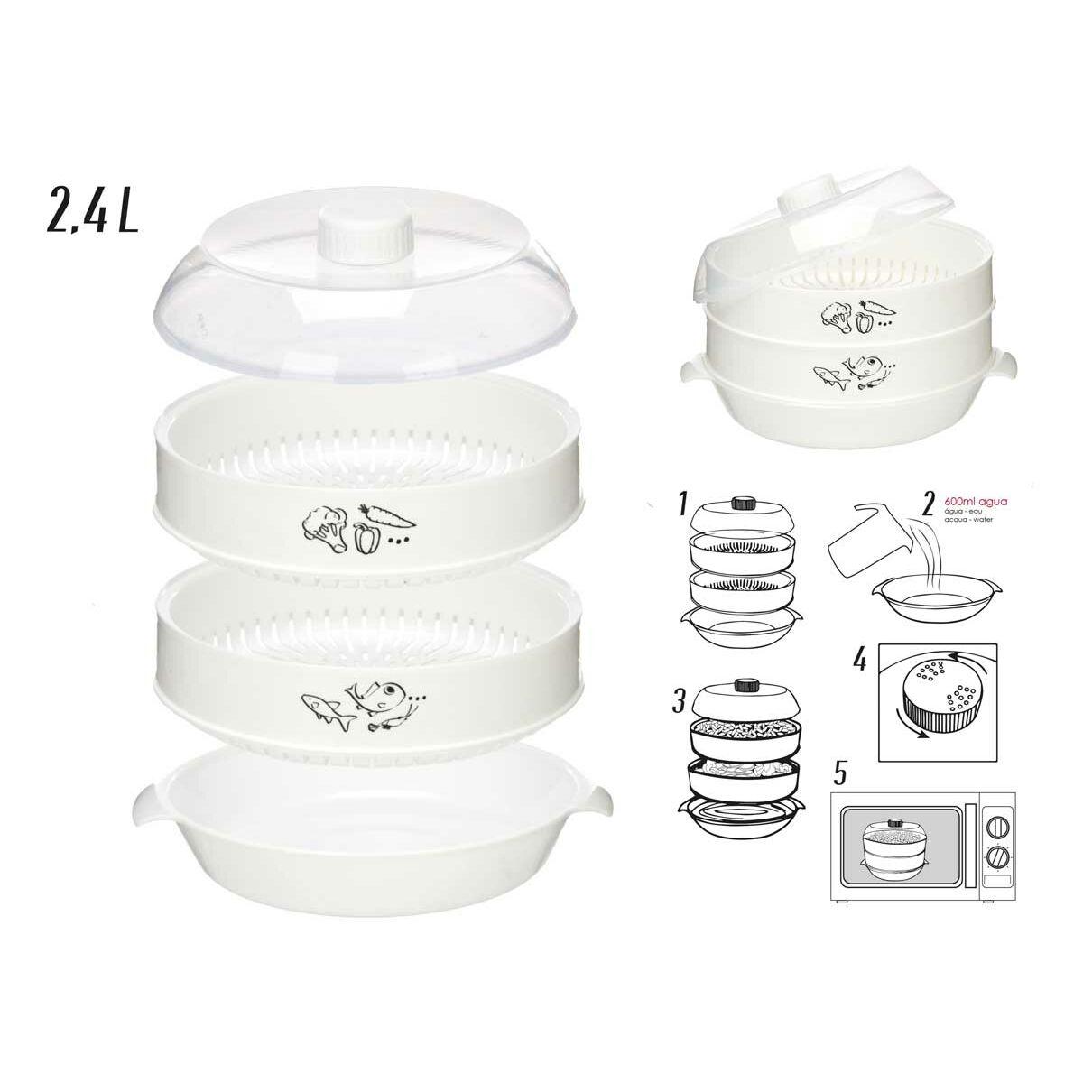 Vaporera Doble para Microondas Polipropileno 2,4 L (12 Unidades)