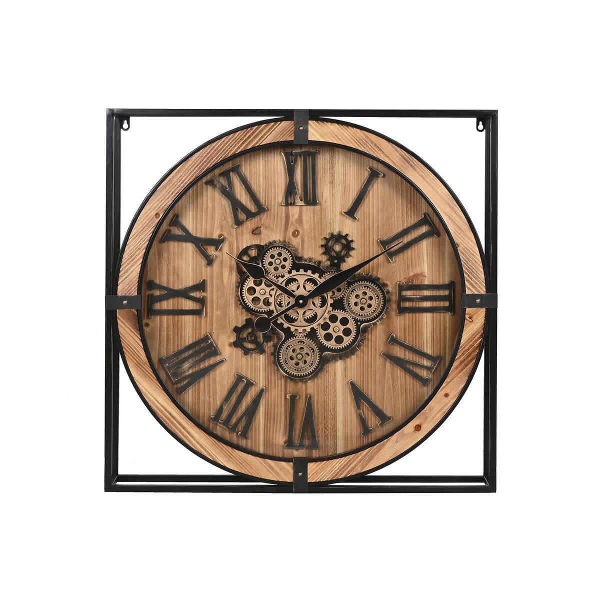 Reloj de Pared Home ESPRIT Negro Natural Hierro Madera MDF 72 x 10 x 72 cm