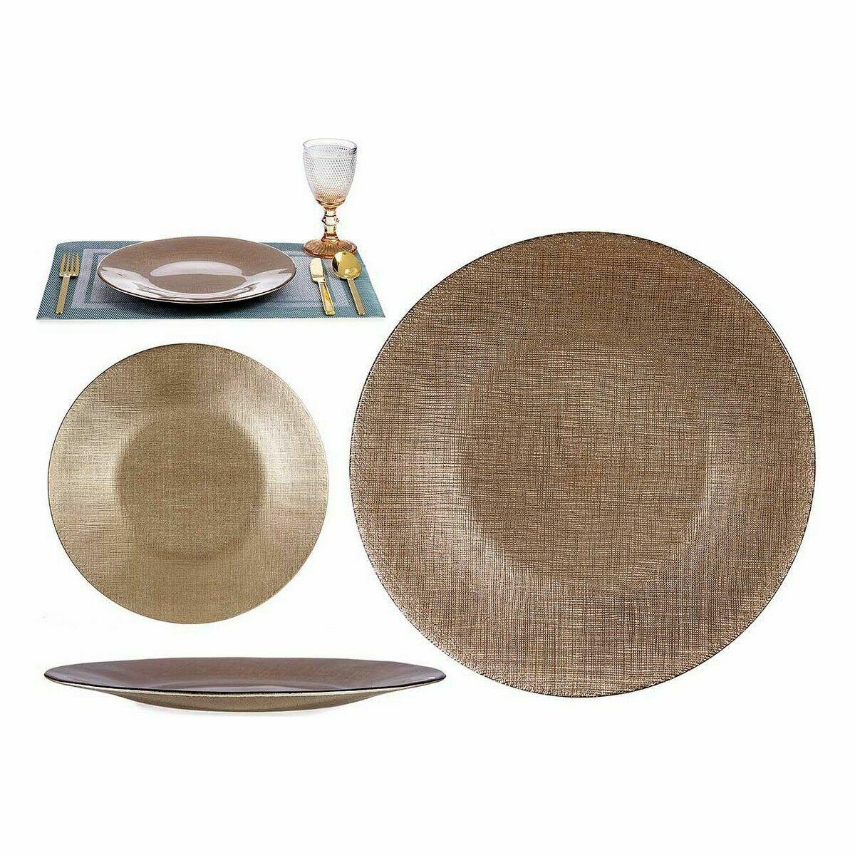 Plato Llano Vivalto 323928P Dorado Vidrio 27 x 2 x 27 cm (6 Unidades)