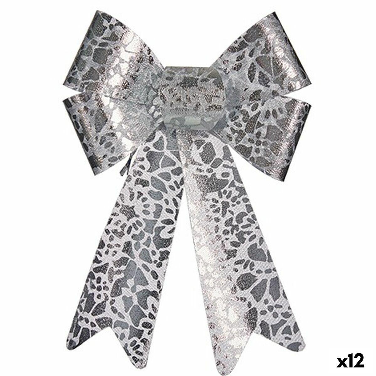 Lazo Adorno Navideño Estampado Plateado PVC 16 x 24 x 4 cm (12 Unidades)