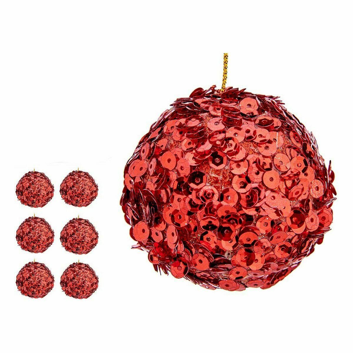 Set de Bolas de Navidad Lentejuelas Rojo Plástico 10 x 10 x 10 cm (8 Unidades)