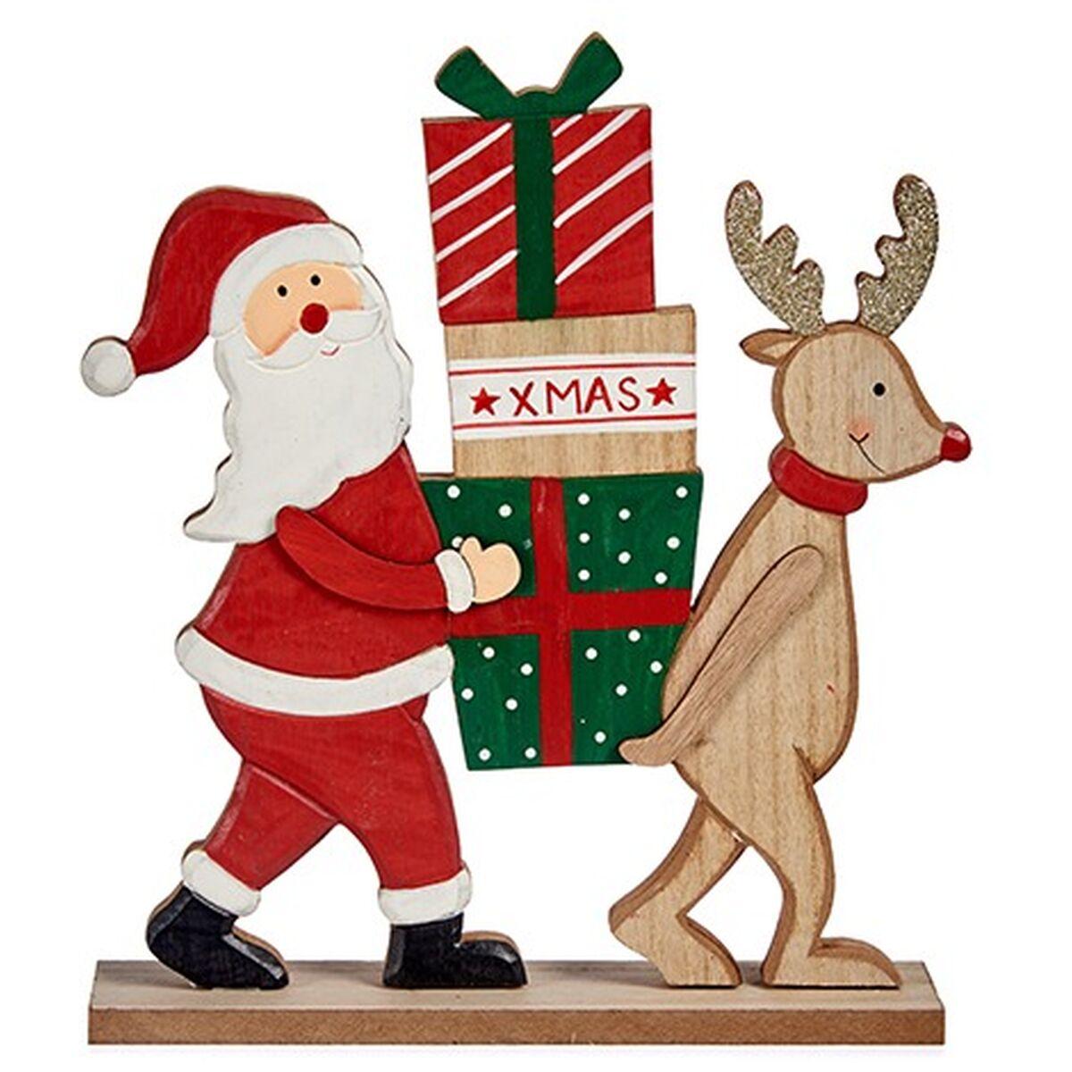 Figura Decorativa Papá Noel Reno Marrón Rojo Verde Madera 5 x 26 x 22 cm (12 Unidades)