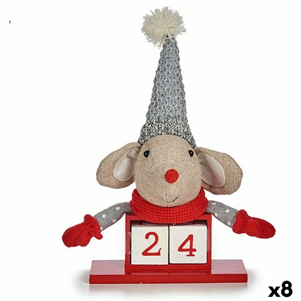 Figura Decorativa Ratón Calendario Rojo Gris Madera 20 x 11 x 20 cm (8 Unidades)