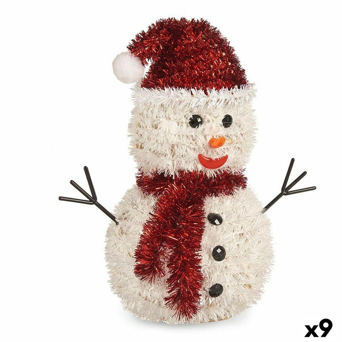 Figura Decorativa Muñeco de Nieve Espumillón Blanco Rojo Polipropileno PET 24 x 26 x 14 cm (9 Unidades)