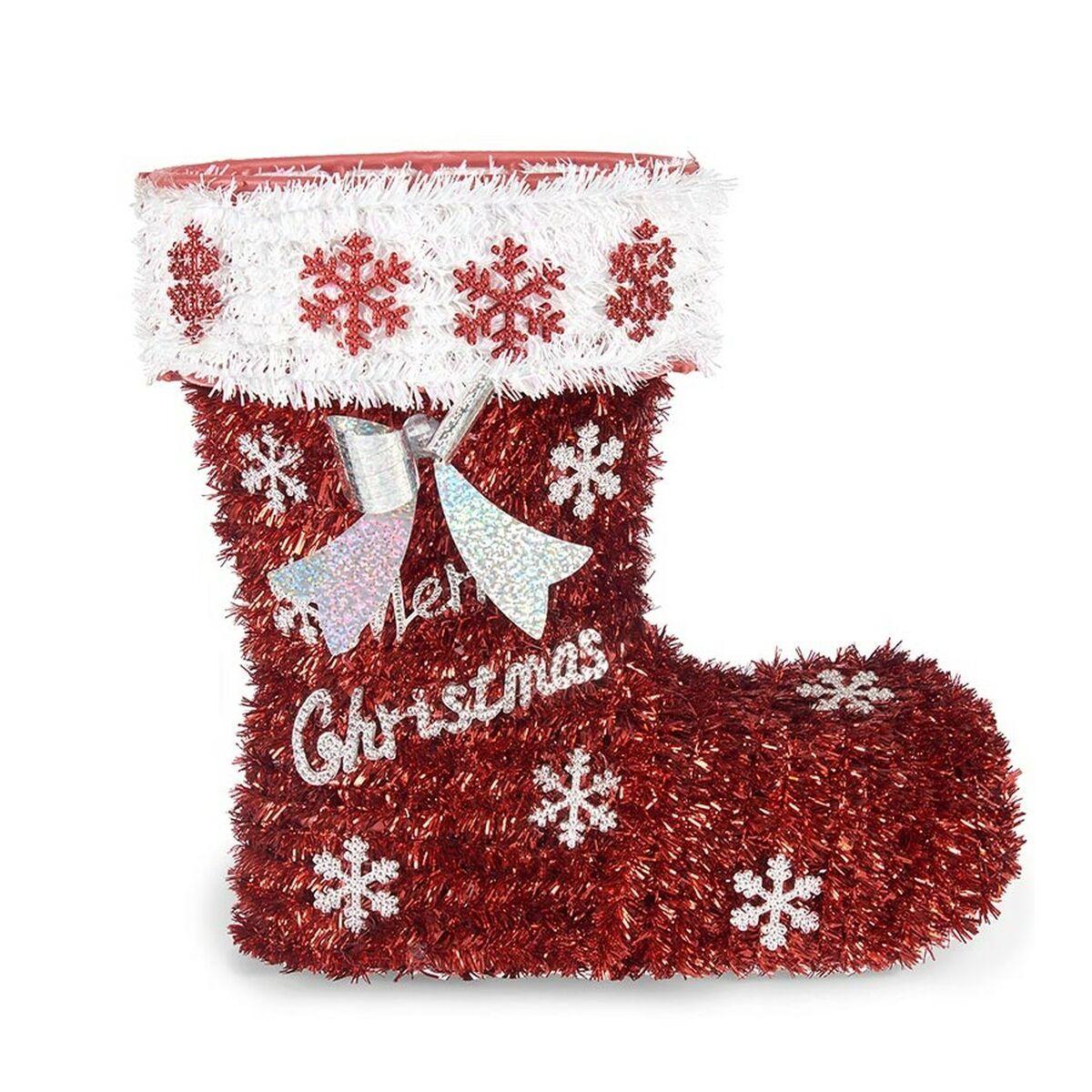 Figura Decorativa Bota Espumillón Blanco Rojo Polipropileno PET 26 x 27 x 14 cm (8 Unidades)