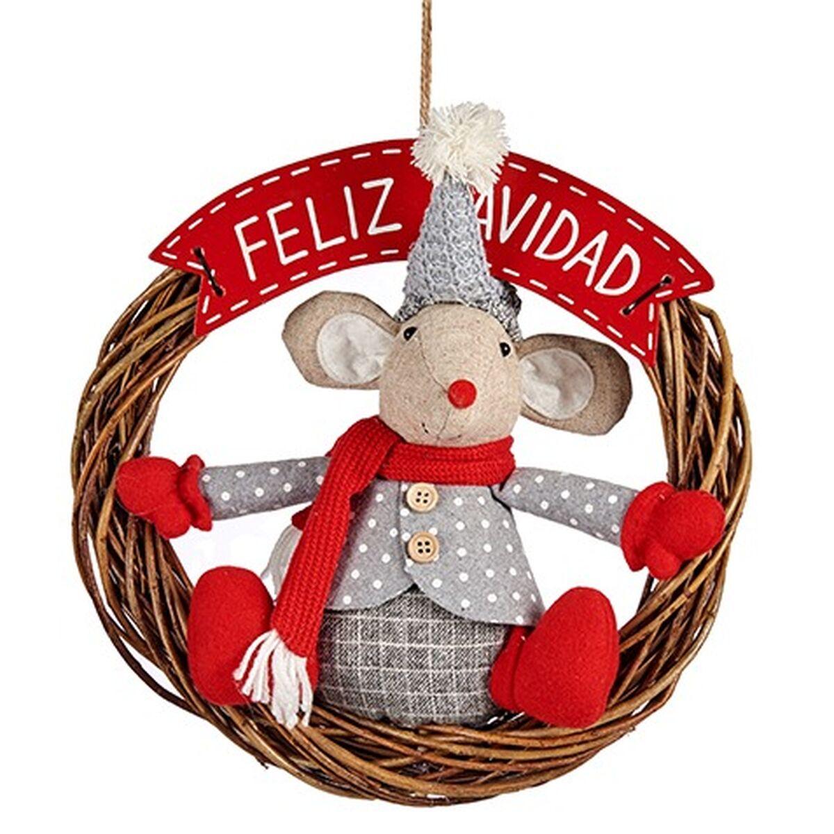 Adorno Navideño Colgante Ratón Rojo Gris 33 x 12 x 33 cm (12 Unidades)