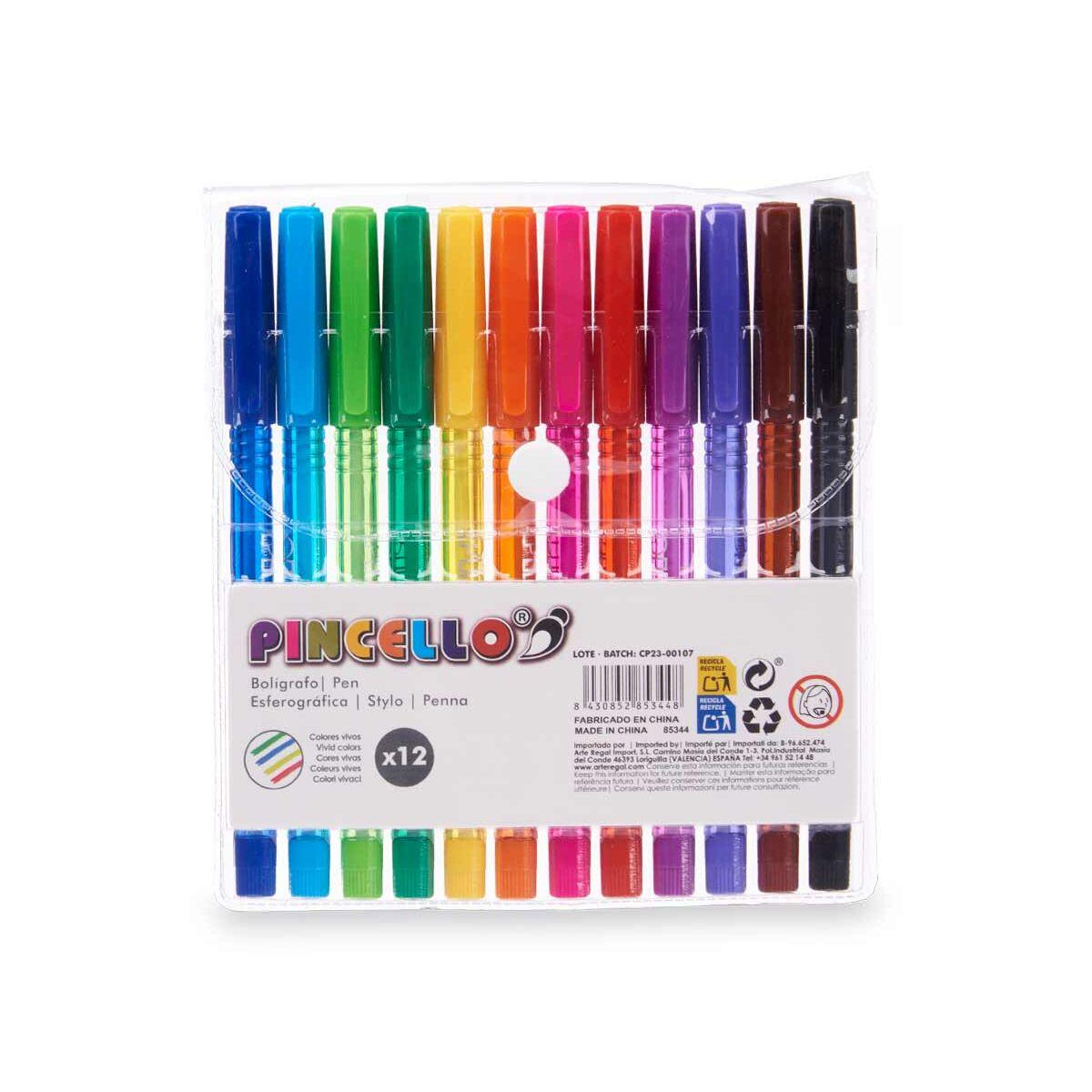 Set de Bolígrafos Pincello 478 Amarillo Azul Rojo Verde Multicolor Naranja (12 Unidades)