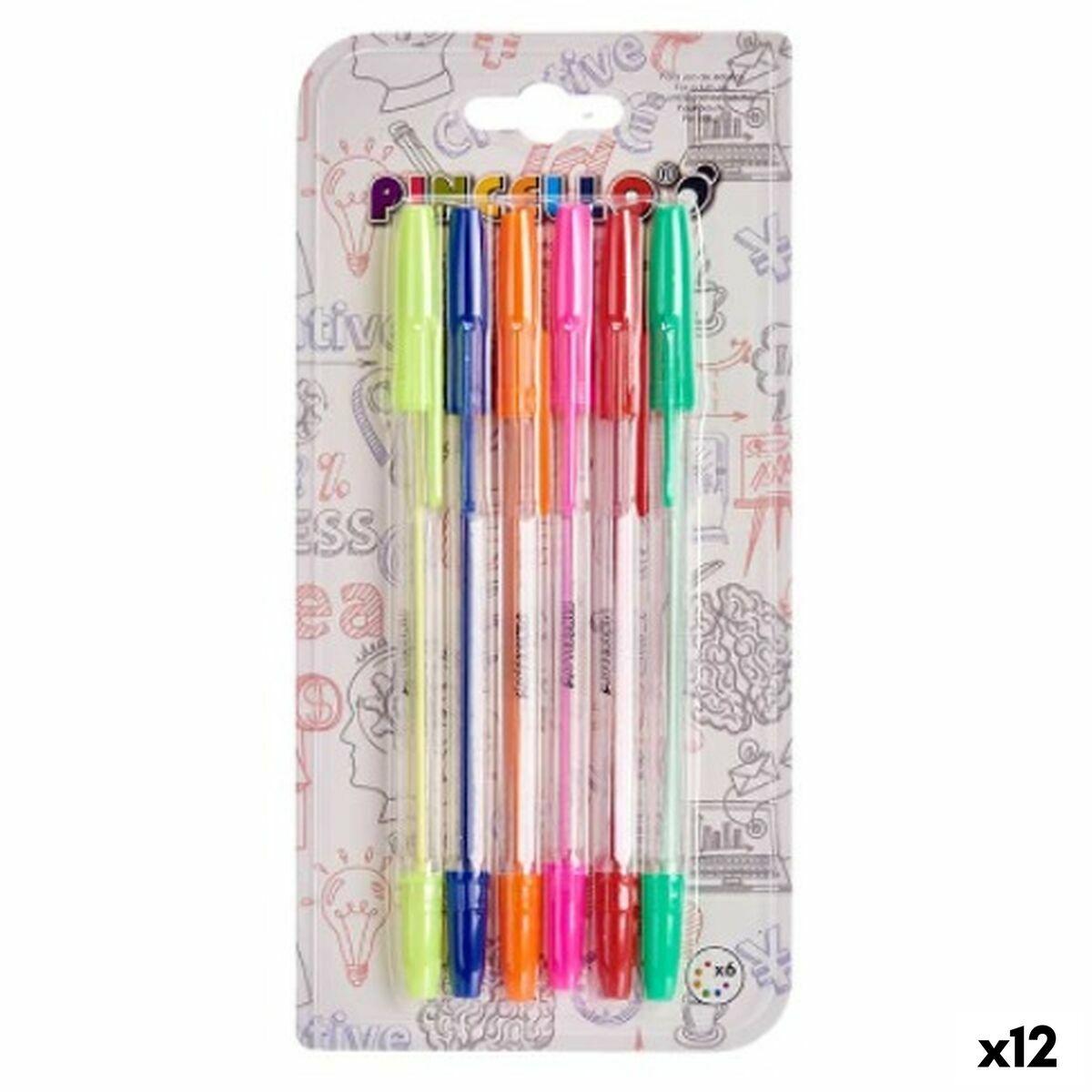 Set de Bolígrafos Pincello 492 Amarillo Azul Rojo Verde Multicolor Naranja (12 Unidades)