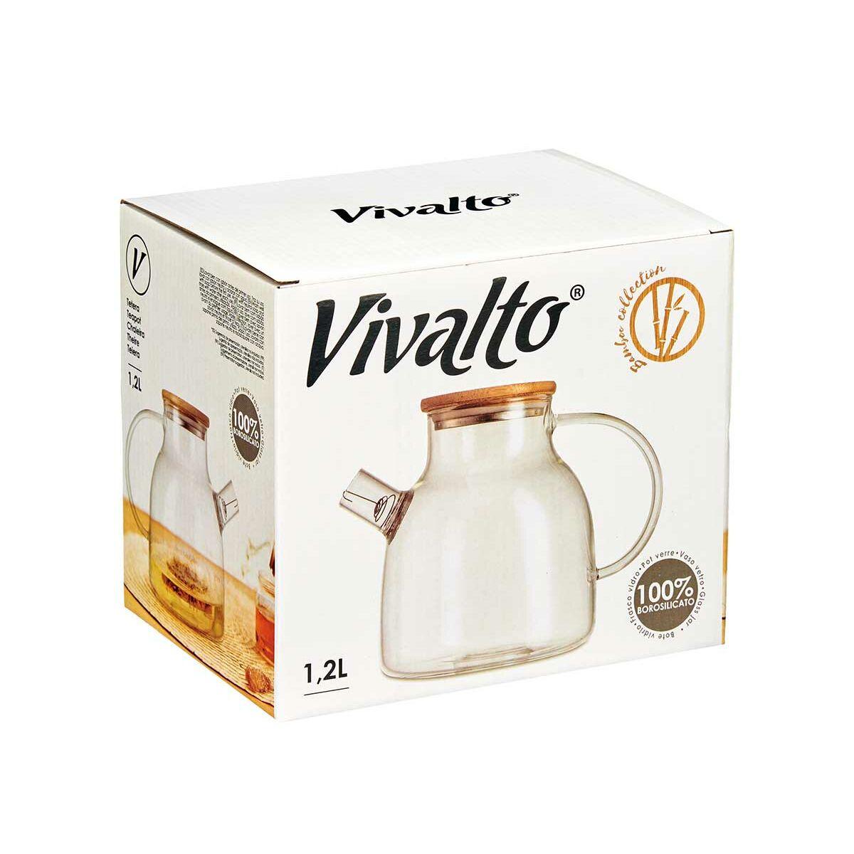 Jarra con Filtro para Infusiones Transparente Bambú Vidrio de Borosilicato 1,2 L (6 Unidades)