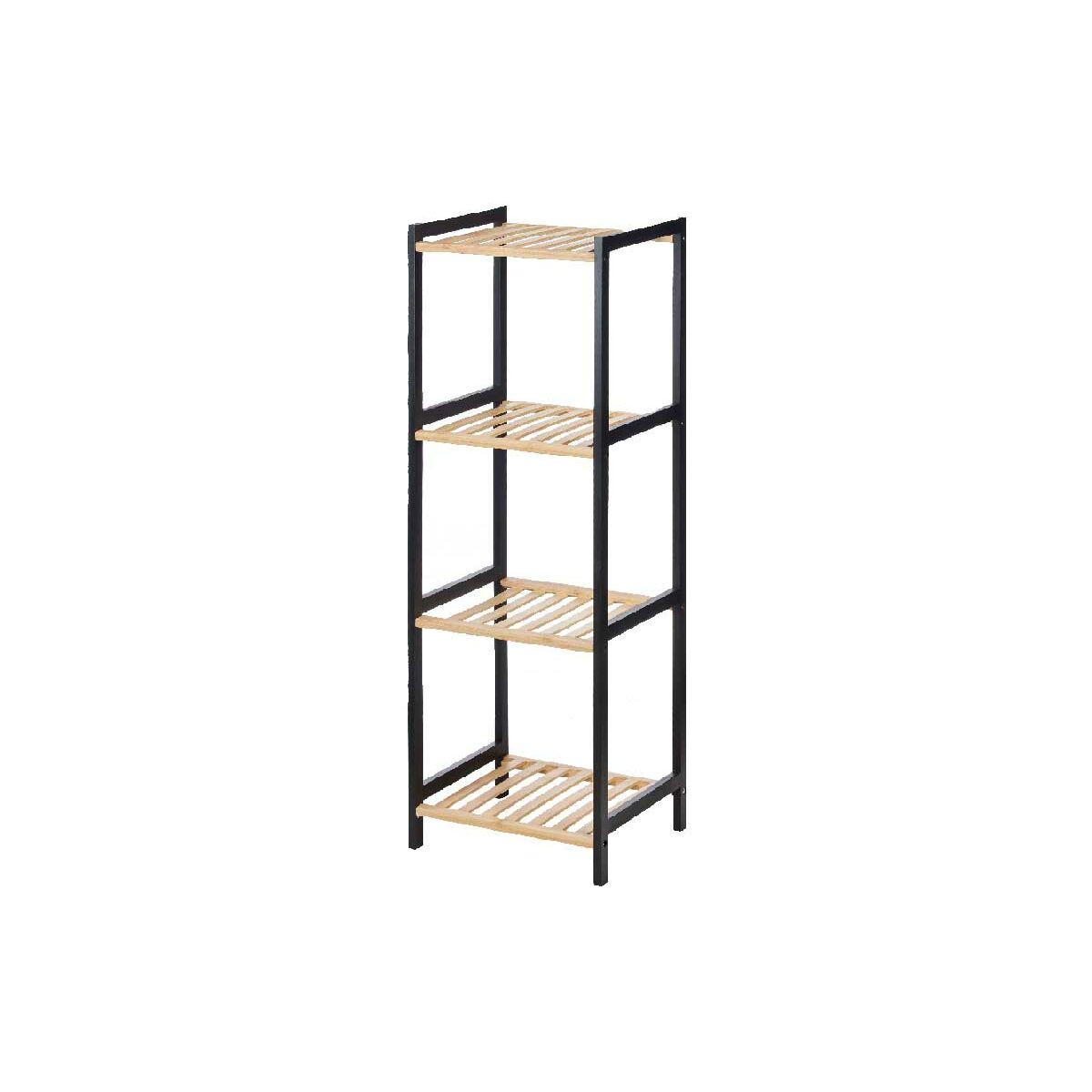 Estantería de Baño 35 x 30 x 100 cm Negro Natural Bambú Madera de pino