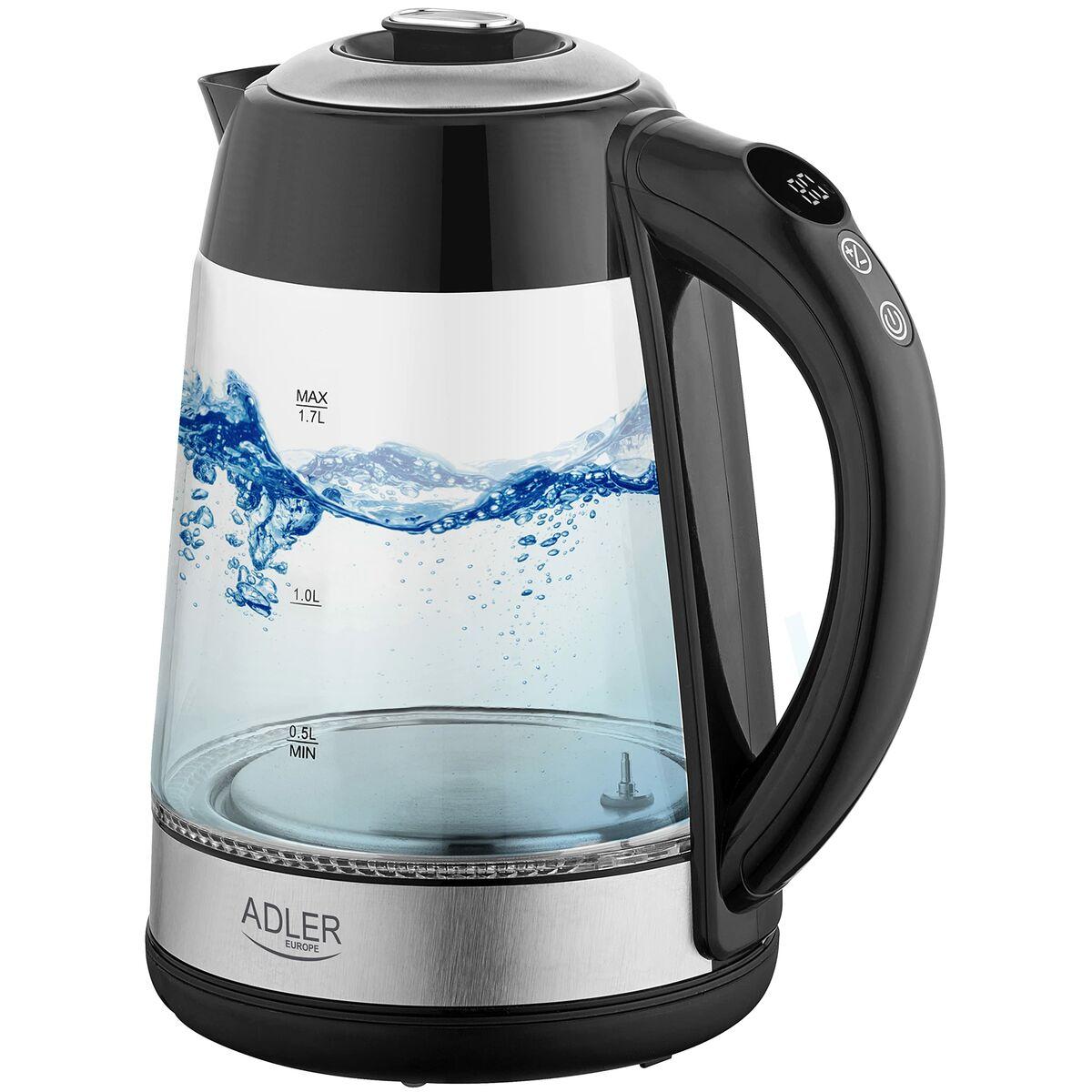 Hervidor Adler AD 1285 Negro Transparente Vidrio Acero 2200 W 1,7 L
