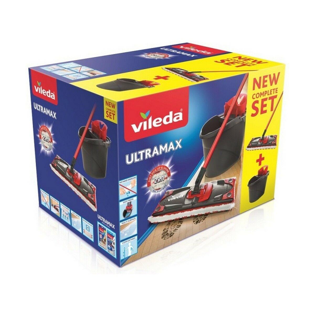 Mopa Fregona con Cubo de Doble Acción Vileda Ultramax Mop Set Negro Rojo Microfibras