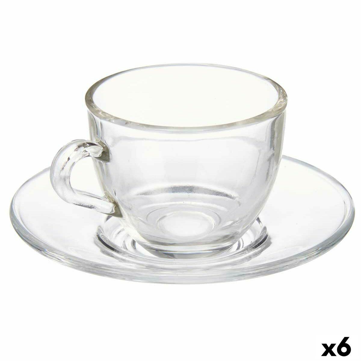 Taza con Plato Vivalto S12212/BHA Transparente Vidrio 85 ml (6 Unidades)