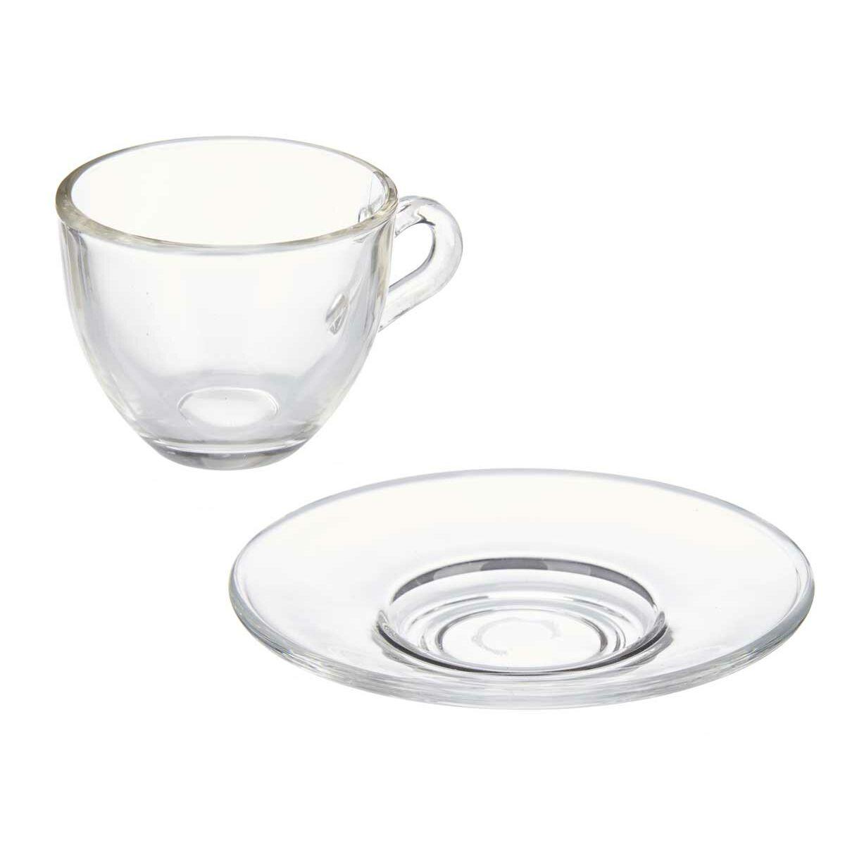 Taza con Plato Vivalto S12212/BHA Transparente Vidrio 85 ml (6 Unidades)