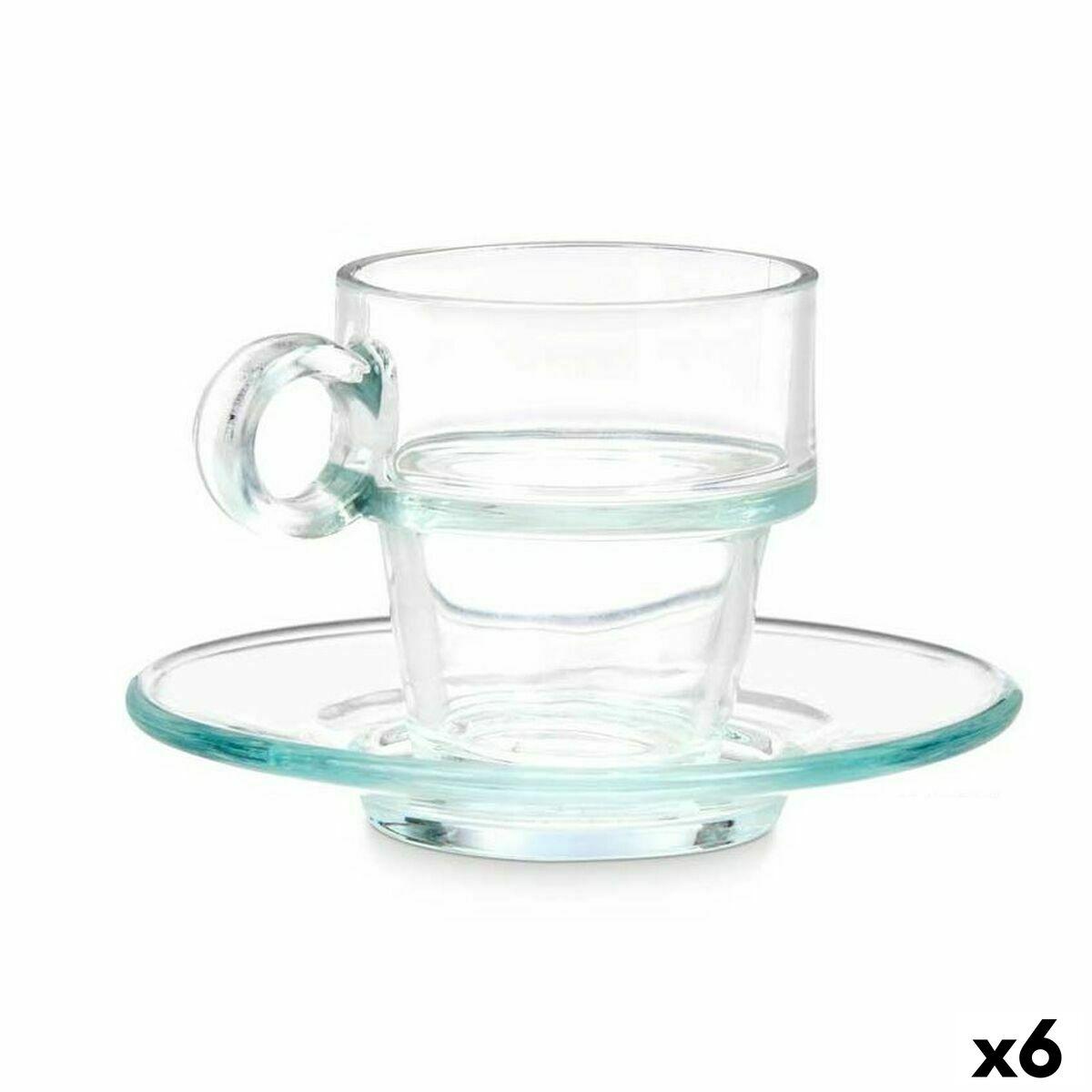 Taza con Plato Vivalto 41087 Transparente Vidrio 90 ml (6 Unidades)