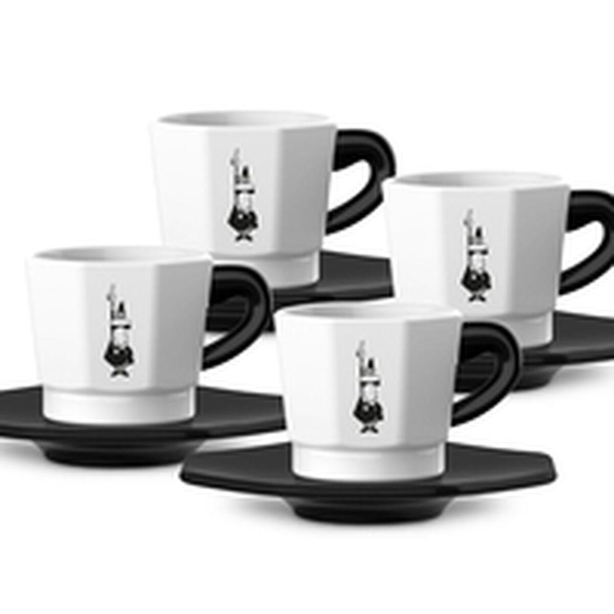 Juego de Tazas de Café Bialetti 700000652 Blanco Negro Porcelana 75 ml (4 Unidades)