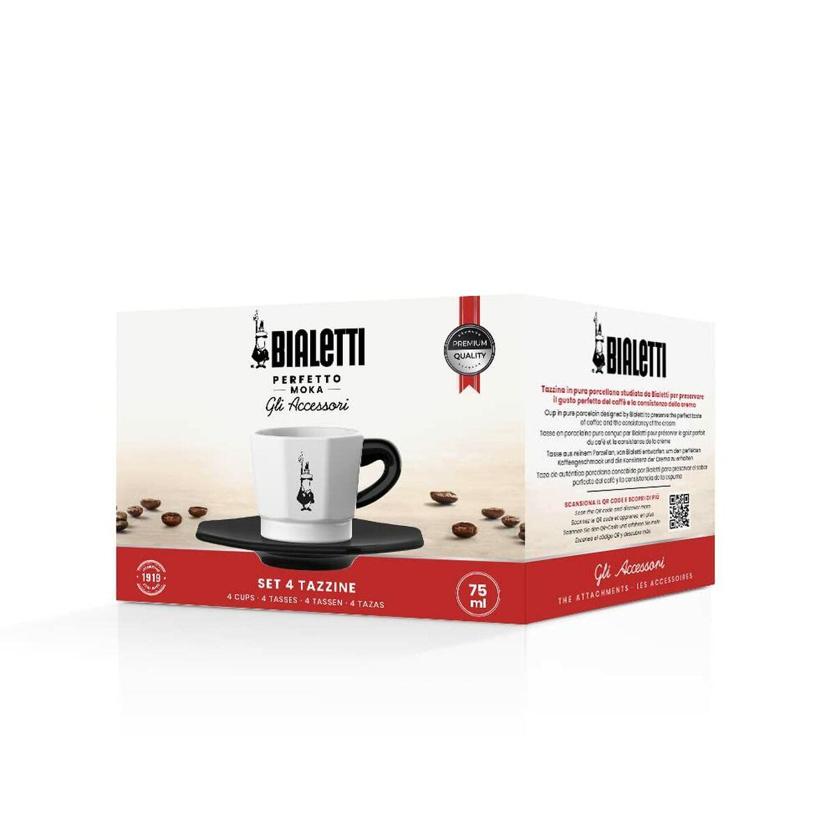 Juego de Tazas de Café Bialetti 700000652 Blanco Negro Porcelana 75 ml (4 Unidades)