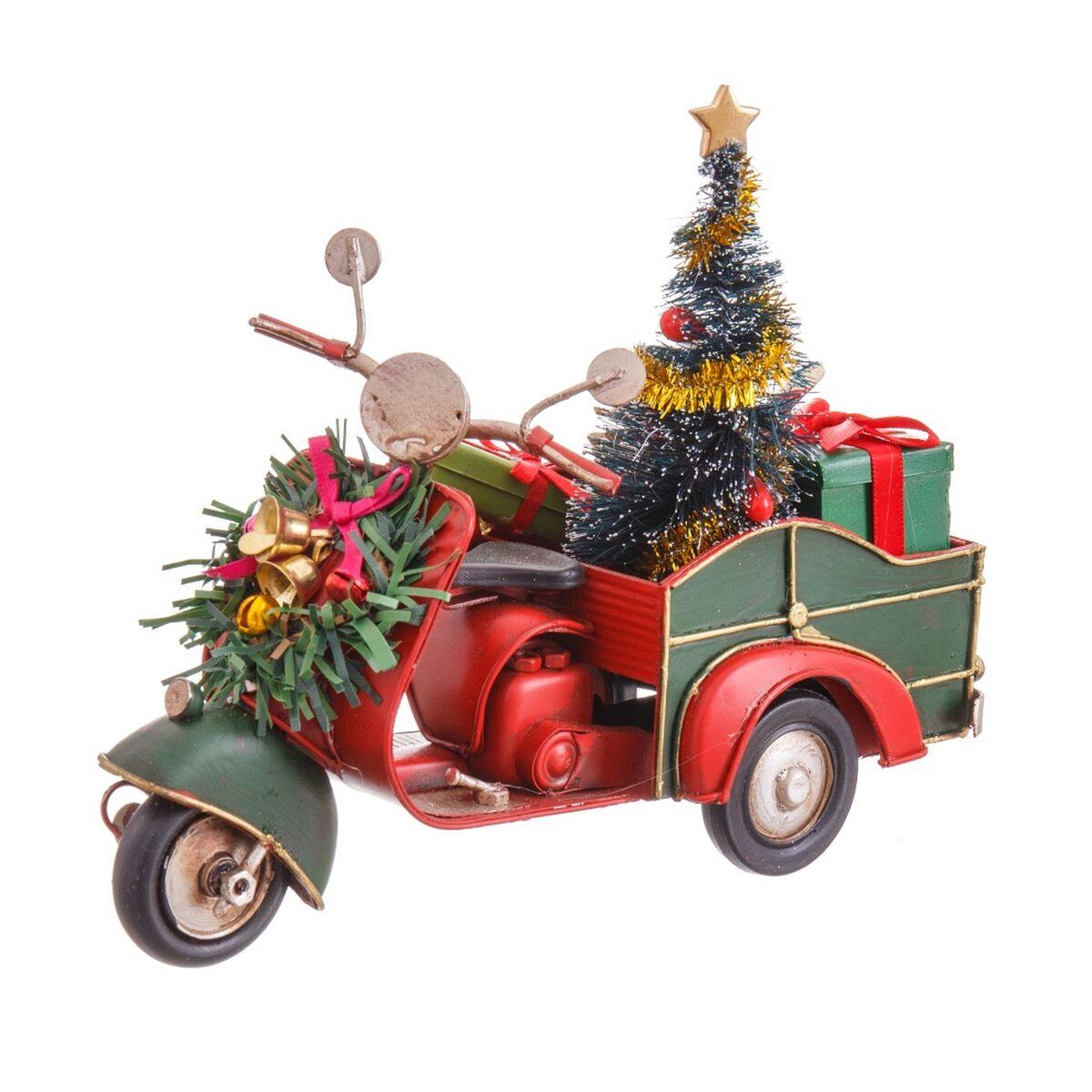 Adorno Navideño Rojo Verde Metal Moto 17,5 x 7,3 x 15 cm