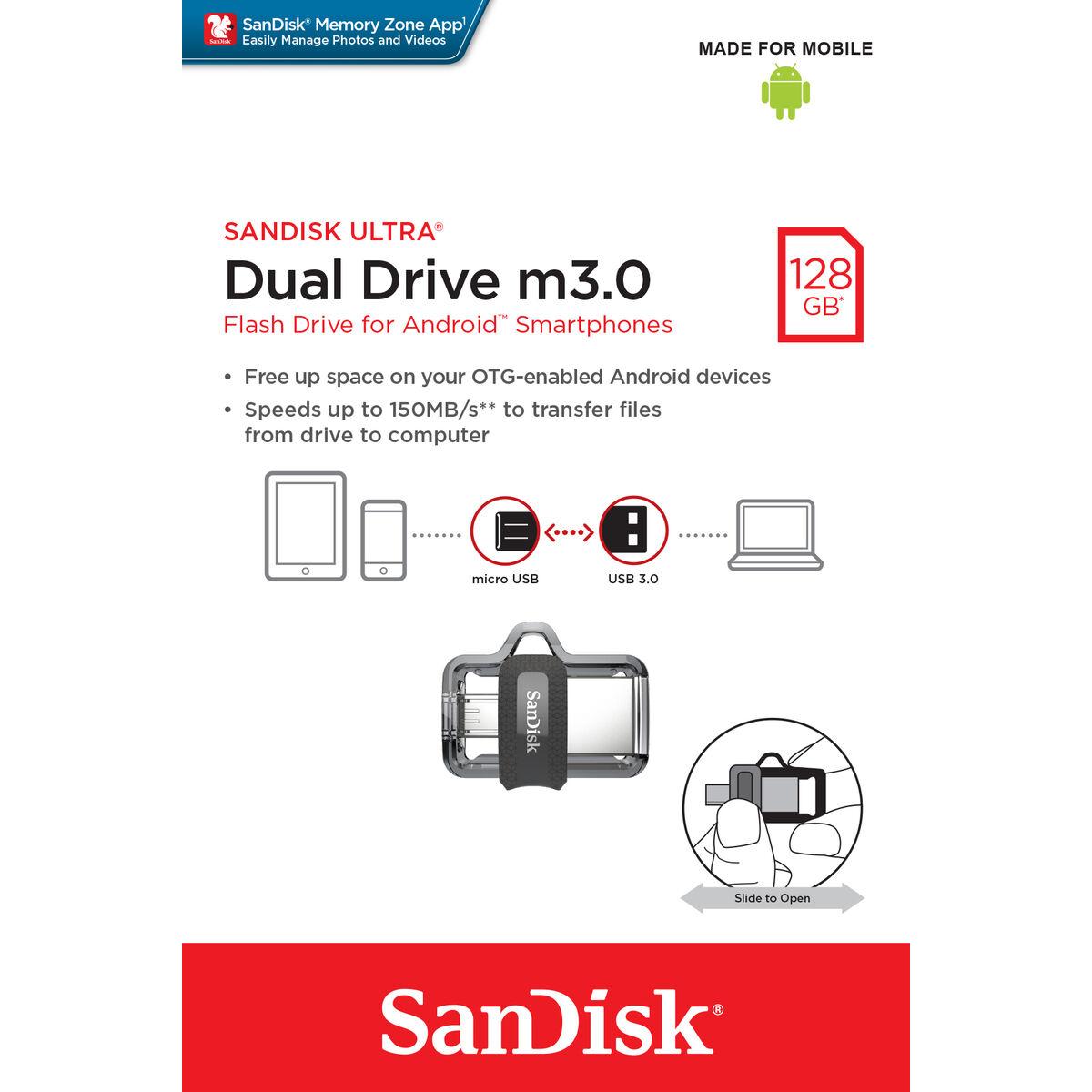 Tarjeta de Memoria Micro SD con Adaptador SanDisk SDDD3-128G-G46 128 GB