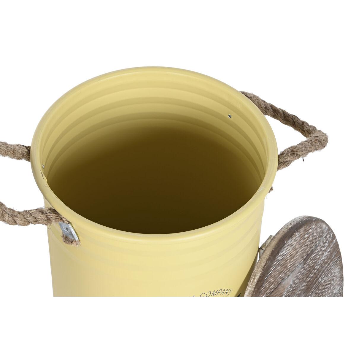 Bidón decorativo Home ESPRIT Amarillo Verde Gris Marrón oscuro Metal Madera de Paulonia Vintage 38 x 38 x 48 cm (3 Unidades)