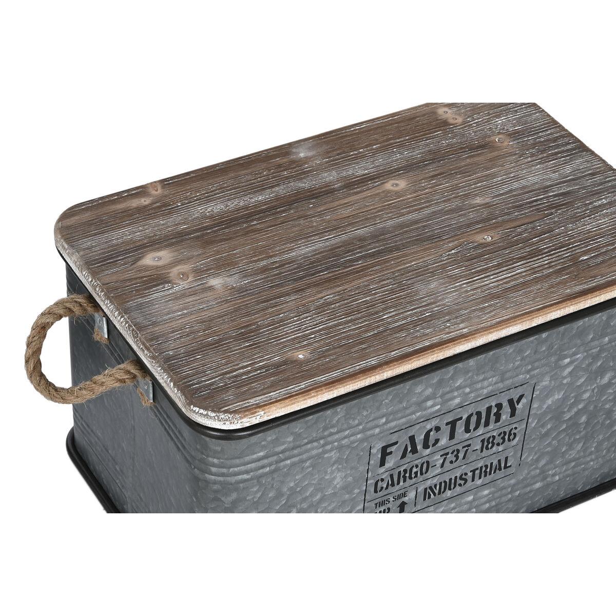 Juego de Baúles Home ESPRIT Plateado Marrón oscuro Metal Vintage 60 x 38 x 32,5 cm
