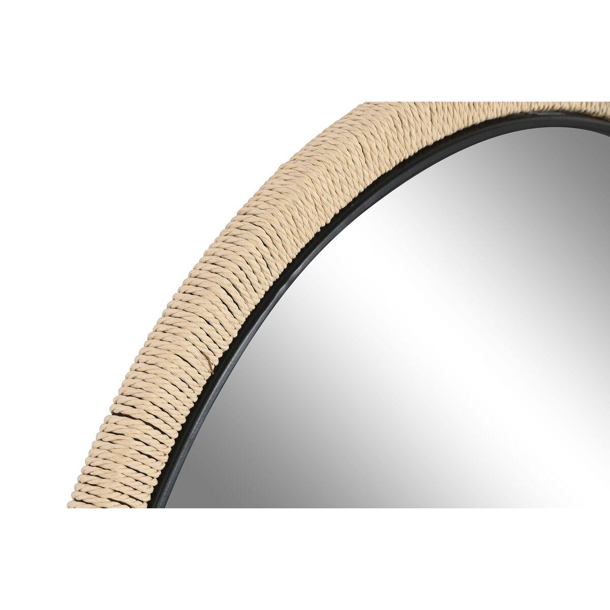 Espejo de pared Home ESPRIT Negro Natural Cuerda Abeto Mediterráneo 80 x 3,5 x 80 cm