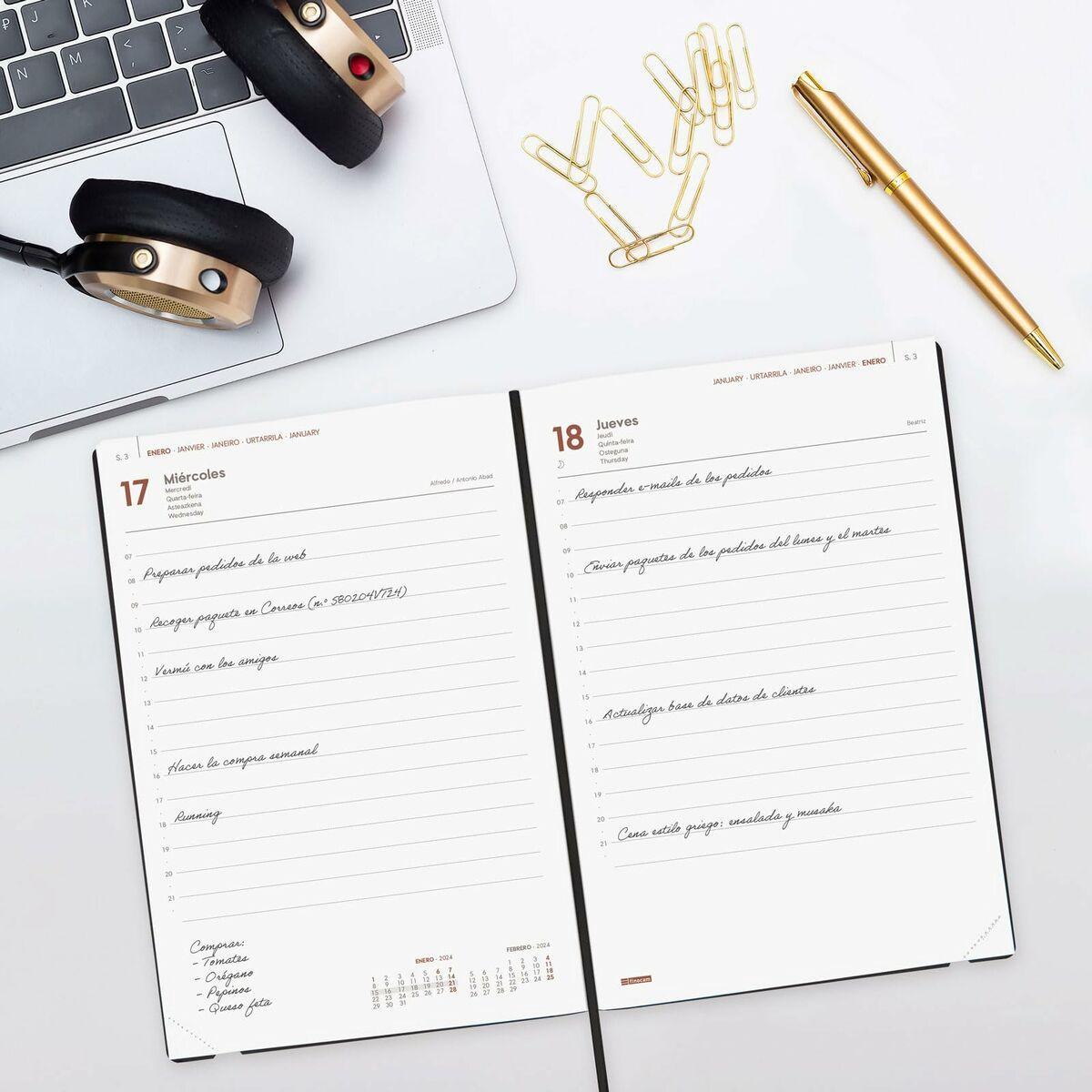 Agenda Finocam Dynamic Casual Trendy 2024 Negro Dorado A5 14 x 20,4 cm