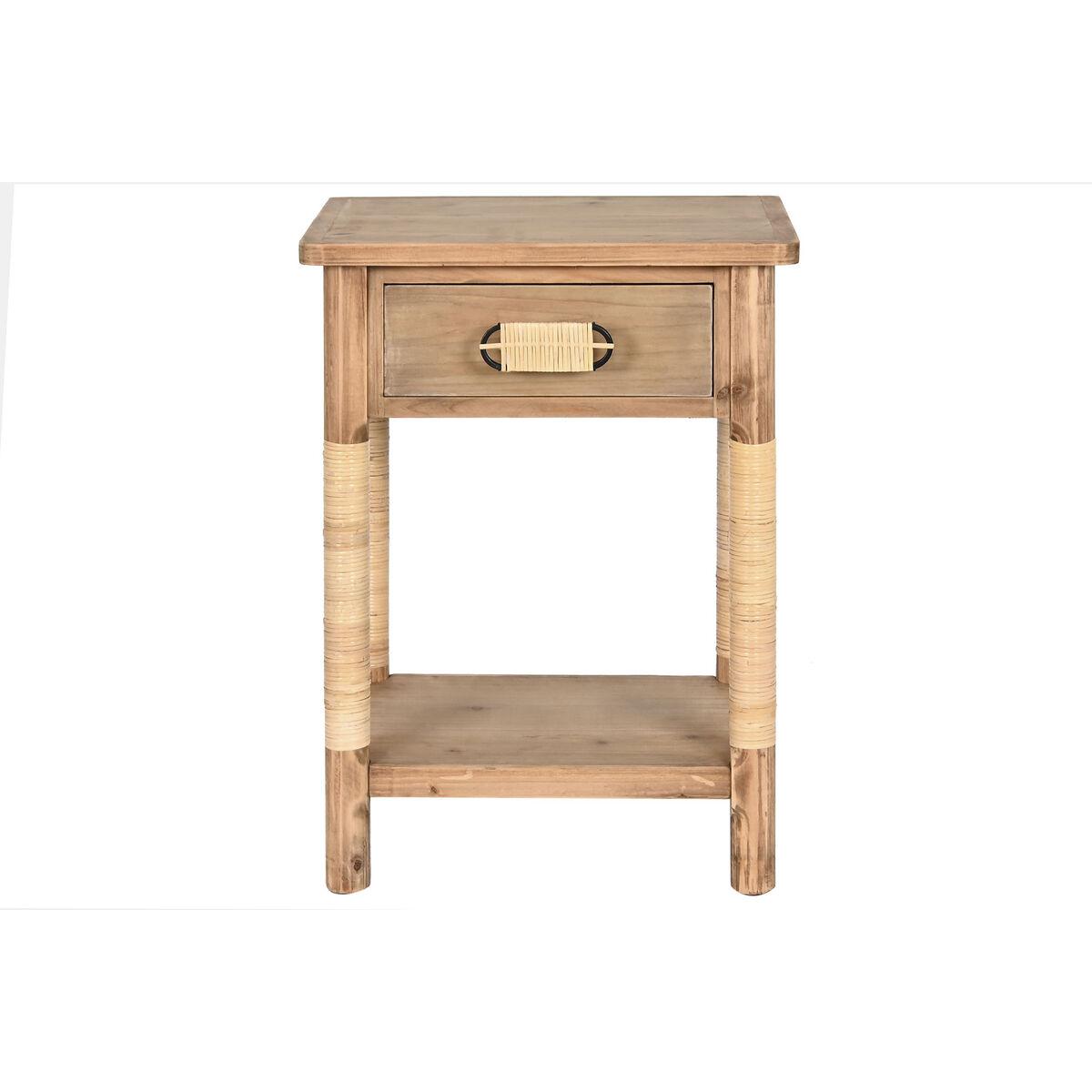 Mesita de Noche Home ESPRIT Natural Marrón claro Cuerda Abeto 44 x 33 x 61,5 cm