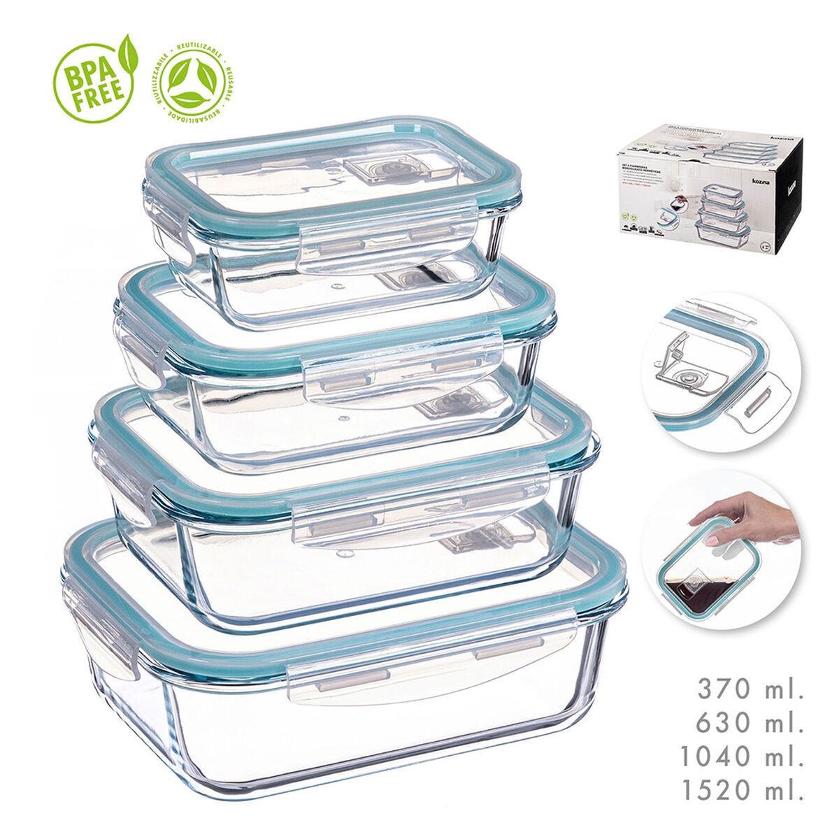 Set de Recipientes de Cocina Herméticos Apilables Kozina Rectangular 4 Piezas