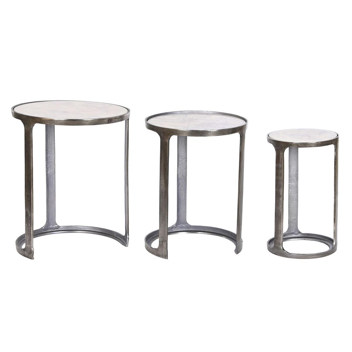 Juego de 3 mesas Home ESPRIT Blanco Plateado 45 x 45 x 56 cm