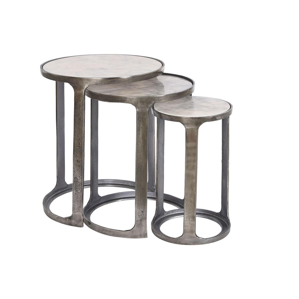 Juego de 3 mesas Home ESPRIT Blanco Plateado 45 x 45 x 56 cm