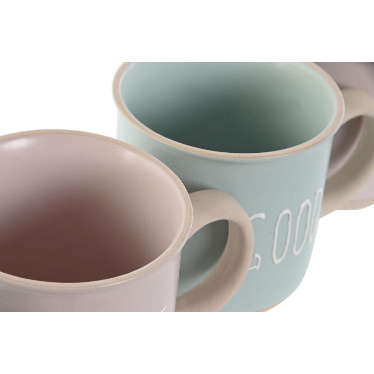 Juego de Tazas de Café Home ESPRIT Azul Rosa Gres Urbano 180 ml 4 Piezas