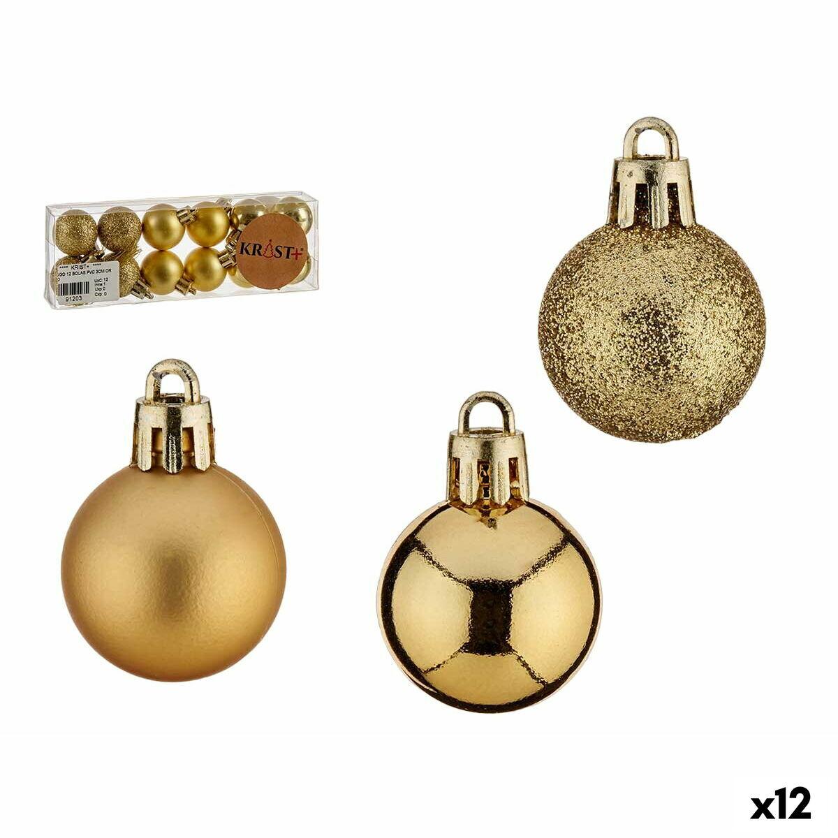 Set de Bolas de Navidad Dorado PVC Ø 3 cm (12 Unidades)