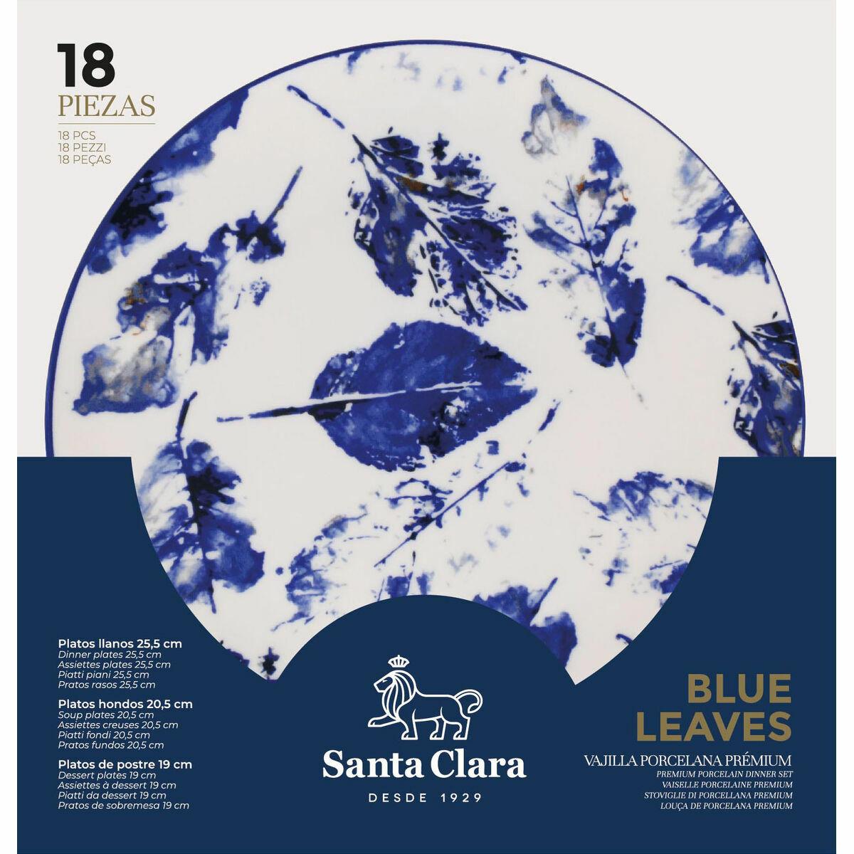 Santa Clara Vajilla Santa Clara Blue Leaves 18 Piezas Porcelana 2 Unidades
