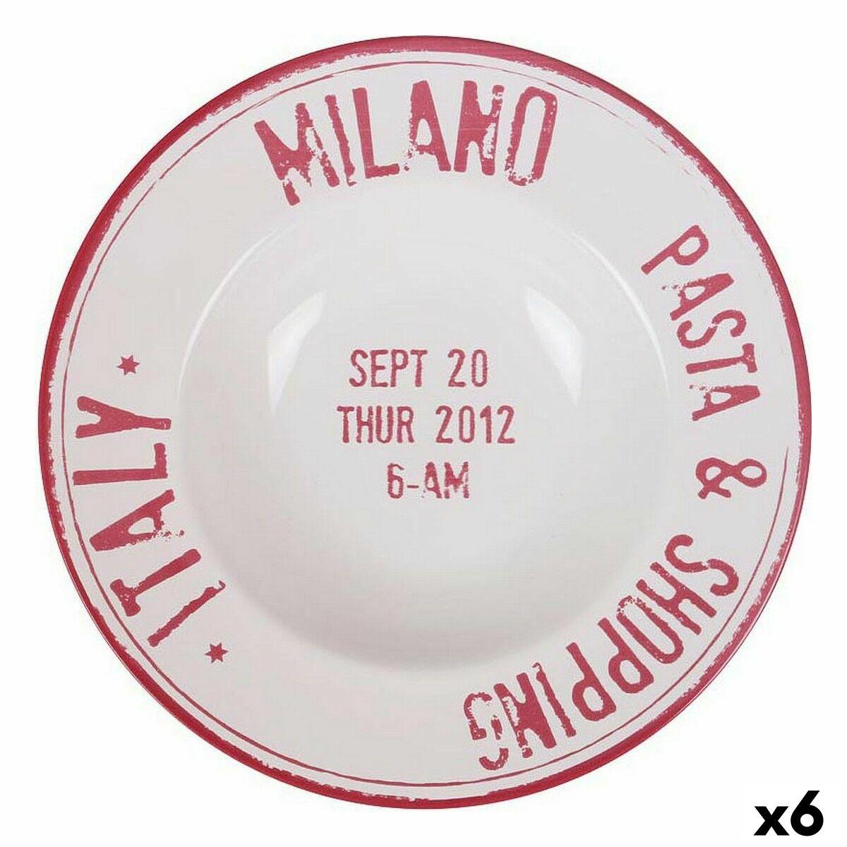 Plato para Pasta Santa Clara Milano Rojo Porcelana Ø 28 cm (6 Unidades)