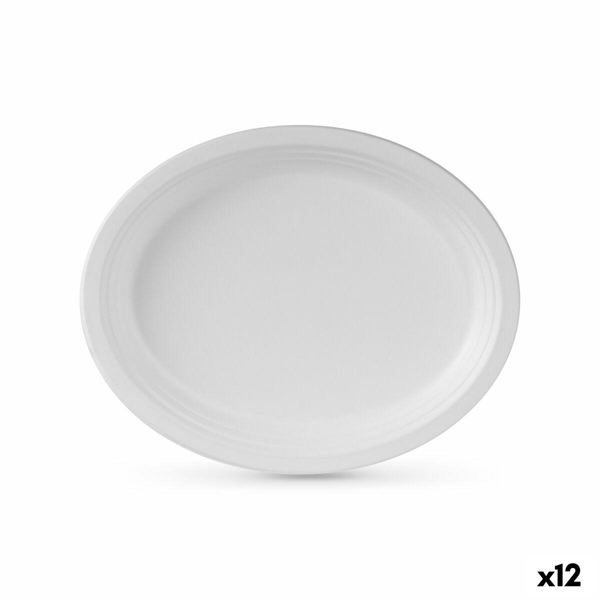 Set de Platos Algon Desechables Blanco Caña de Azúcar Ovalado 26 cm (12 Unidades)